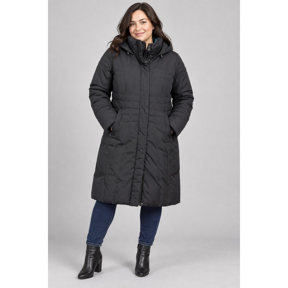 Calvin Klein Women's PL Black Duck Down Puffer Coat Hooded Long Jacket